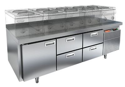 Стол охлаждаемый Hicold GN 122/TN LT  под тепл.оборуд.(-2+10), 1 дверь 4 ящ, 1835х700х675