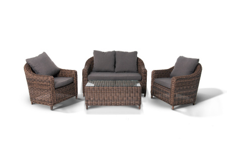 Лаунж-зона садовая 4sis Кон Панна (коричневый) арт.KPS2C2T-4-SET brown из искус.ротанга алюм.каркас